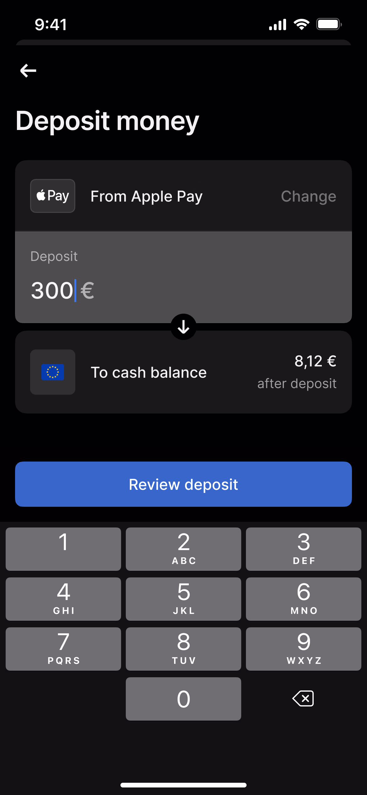 Tradar Deposit Screen